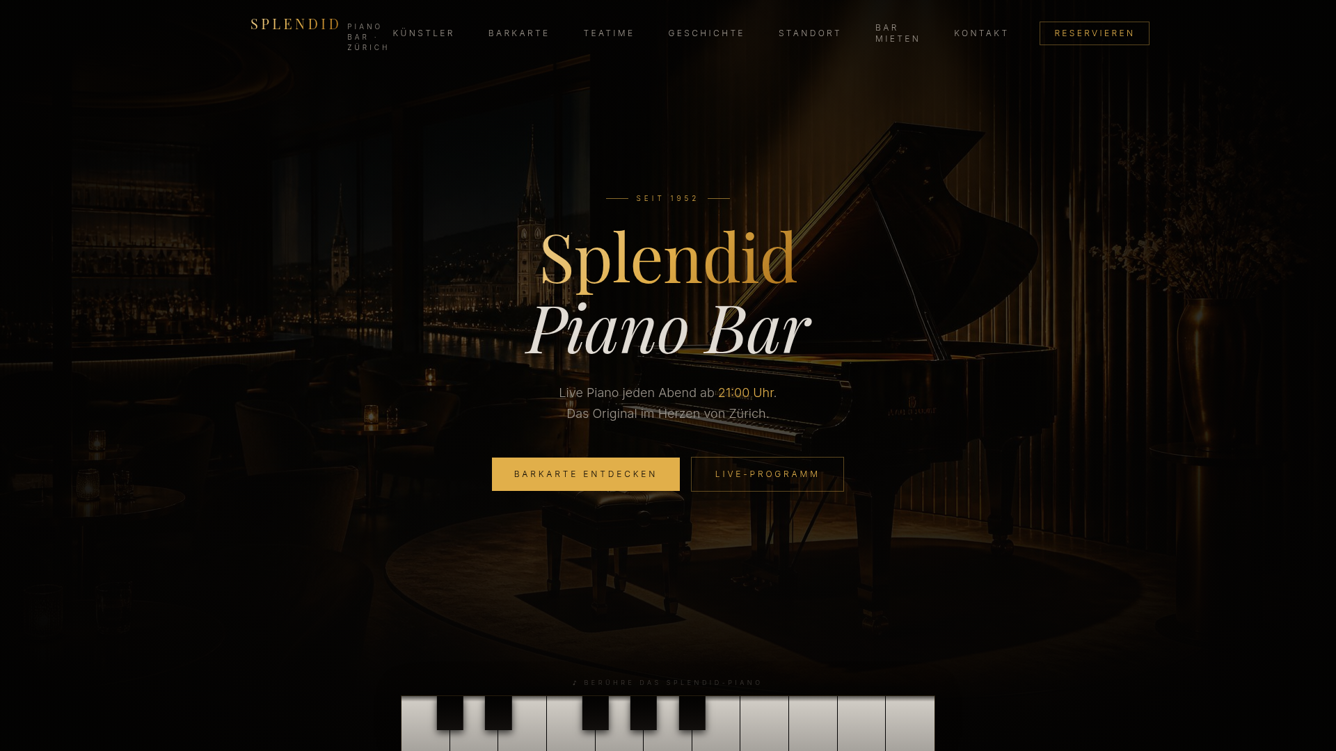 Referenzprojekt von Apex Webdesign: Splendid Piano Bar, Webdesign Gastronomie · Zürich in Zürich und der Schweiz